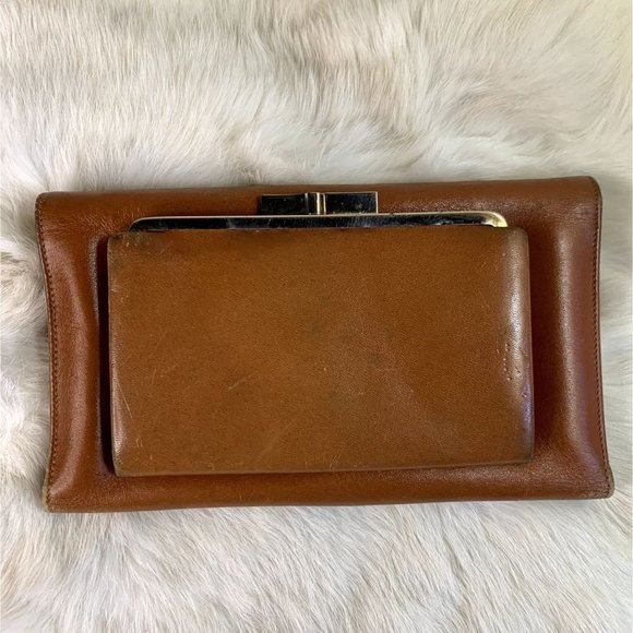 Vintage Givenchy Tan Leather Wallet Tri-fold Bag Clutch - Picture 5 of 14